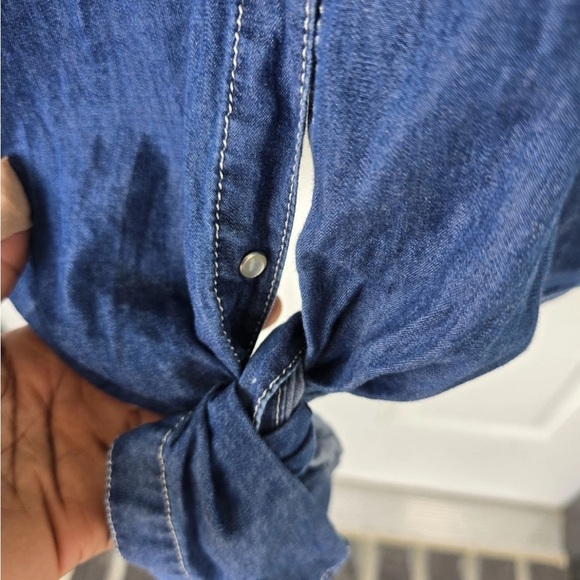 New Look Chambray Shirt 3X Plus Blue Long Sleeve Snap Buttons Tie Front  Classic - Picture 9 of 12